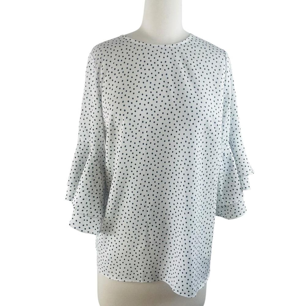 Karl Lagerfeld Paris White w/black Polka Dot Blouse Bell Sleeves, Size S